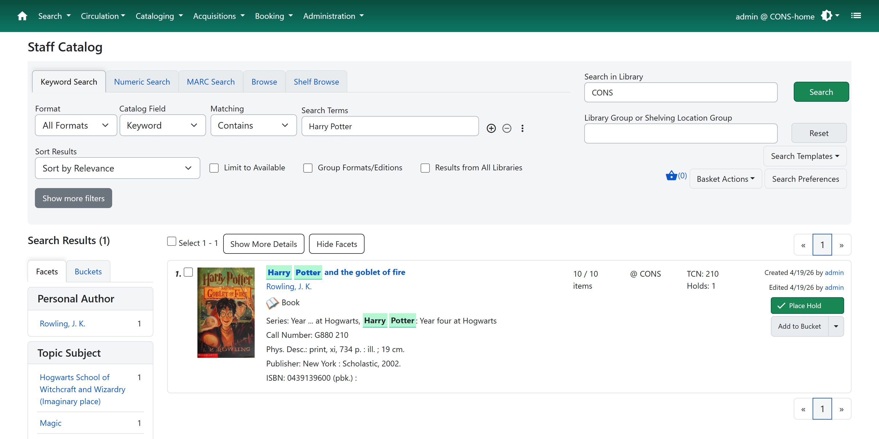 Evergreen staff client interface